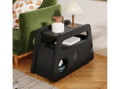 Mesa de centro negra con ruedas y almacenaje, diseño redondo 81x33x51,5cm