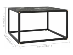 Mesa de centro negra con vidrio de mármol negro 60x60x35 cm