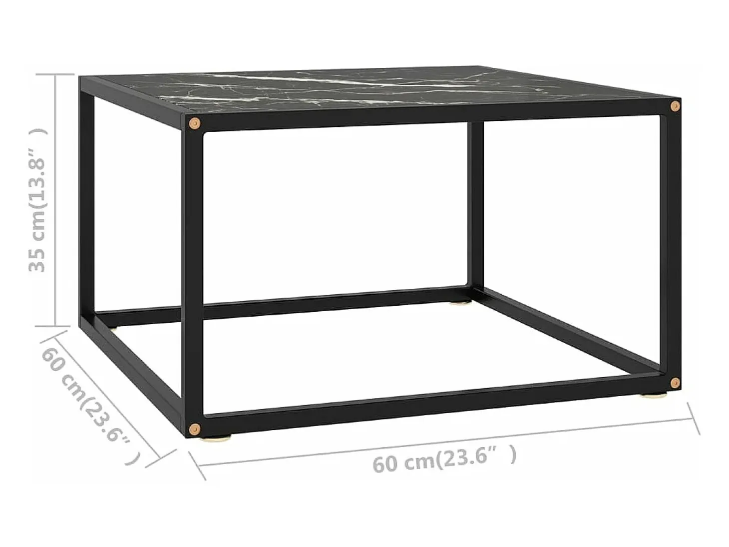 Mesa de centro negra con vidrio de mármol negro 60x60x35 cm