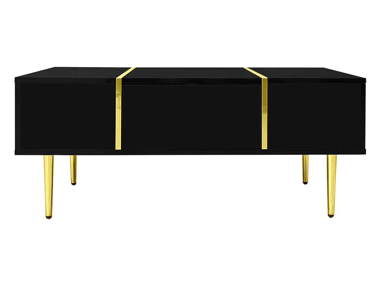 Mesa de centro negra con 2 cajones de almacenamiento y patas doradas - para salón y oficina