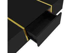 Mesa de centro negra con 2 cajones de almacenamiento y patas doradas - para salón y oficina
