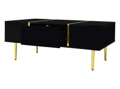 Mesa de centro negra con 2 cajones de almacenamiento y patas doradas - para salón y oficina