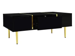 Mesa de centro negra con 2 cajones de almacenamiento y patas doradas - para salón y oficina