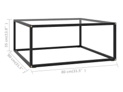 Mesa de centro negra con vidrio templado 80x80x35 cm
