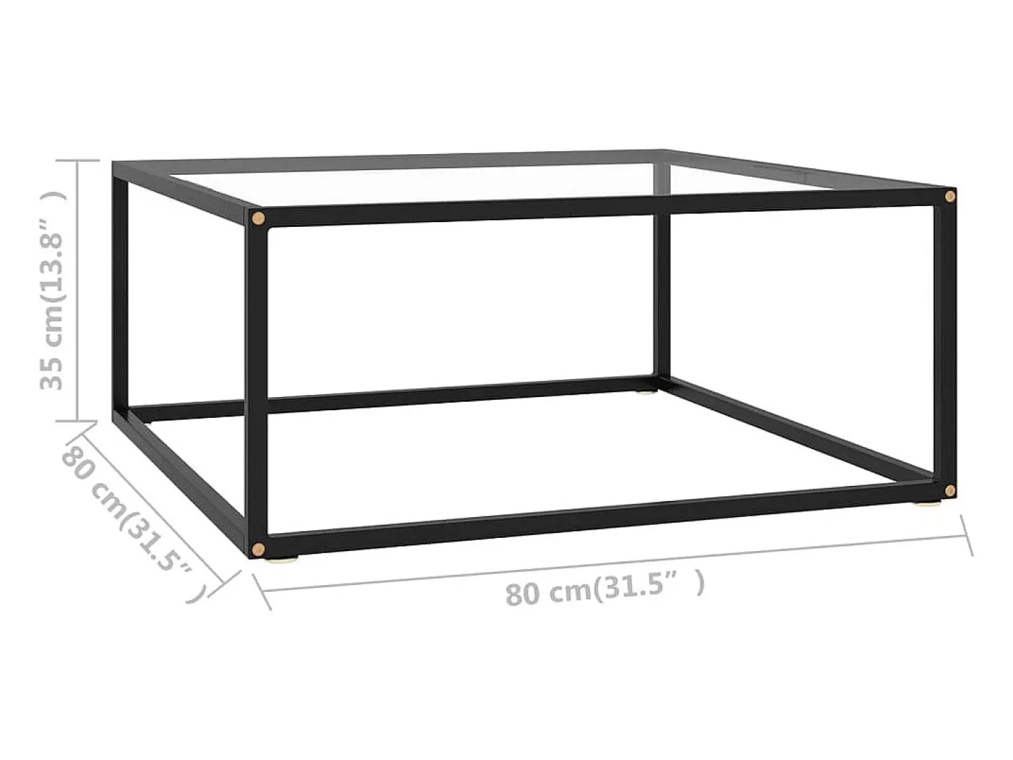 Mesa de centro negra con vidrio templado 80x80x35 cm