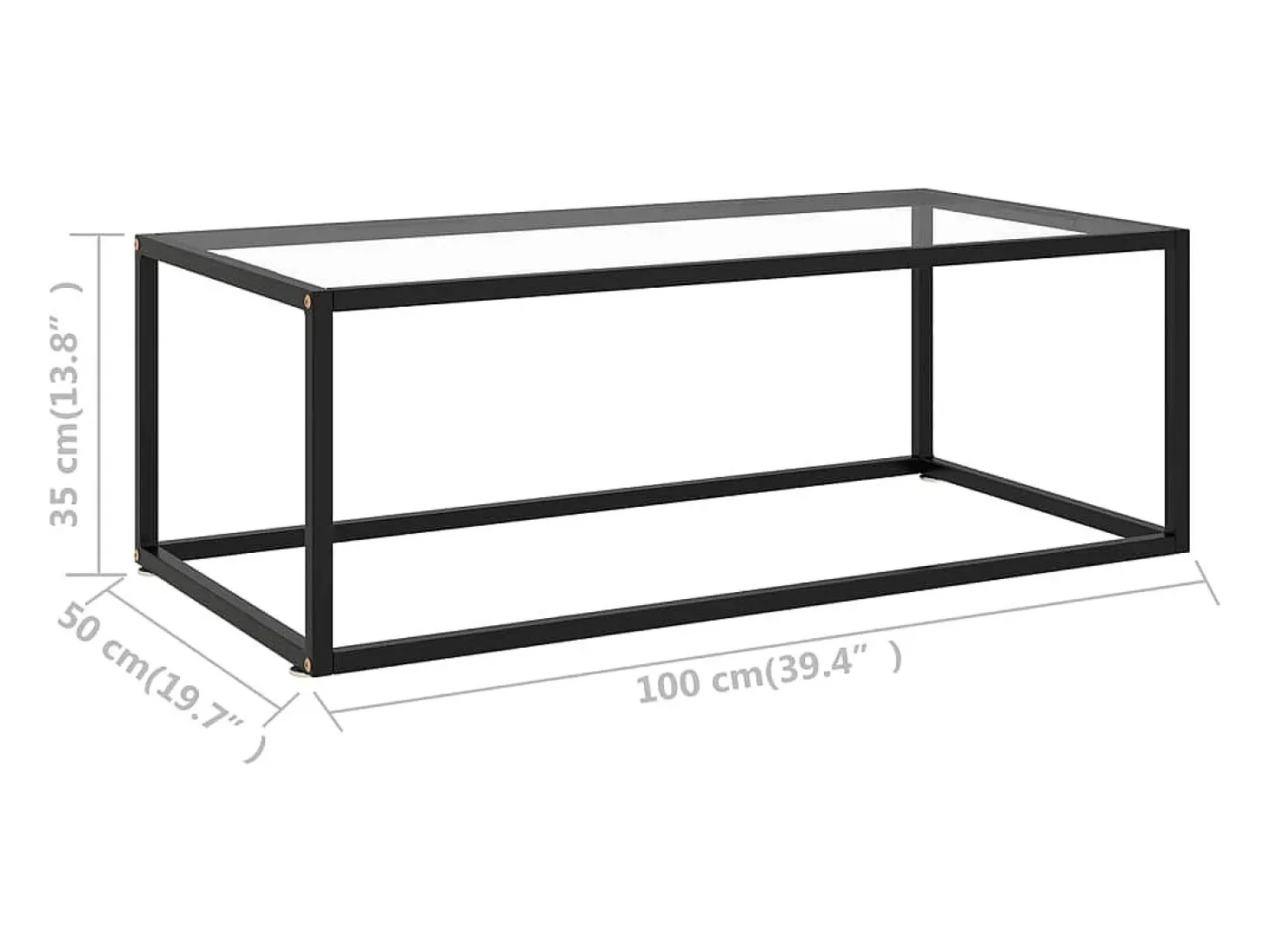 Mesa de centro negra con vidrio templado 100x50x35 cm