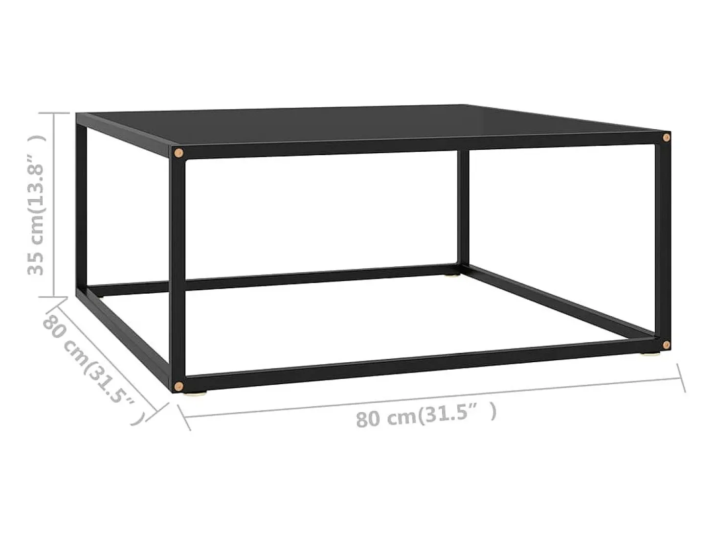 Mesa de centro negra con vidrio negro 80x80x35 cm