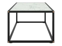 Mesa de centro negra con vidrio de mármol blanco 100x50x35 cm