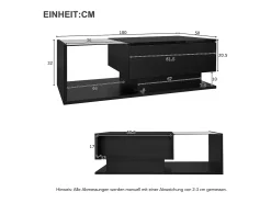 Mesa de centro negra de 100 x 50 cm con LED, cajón y tablero de cristal - para salón y oficina