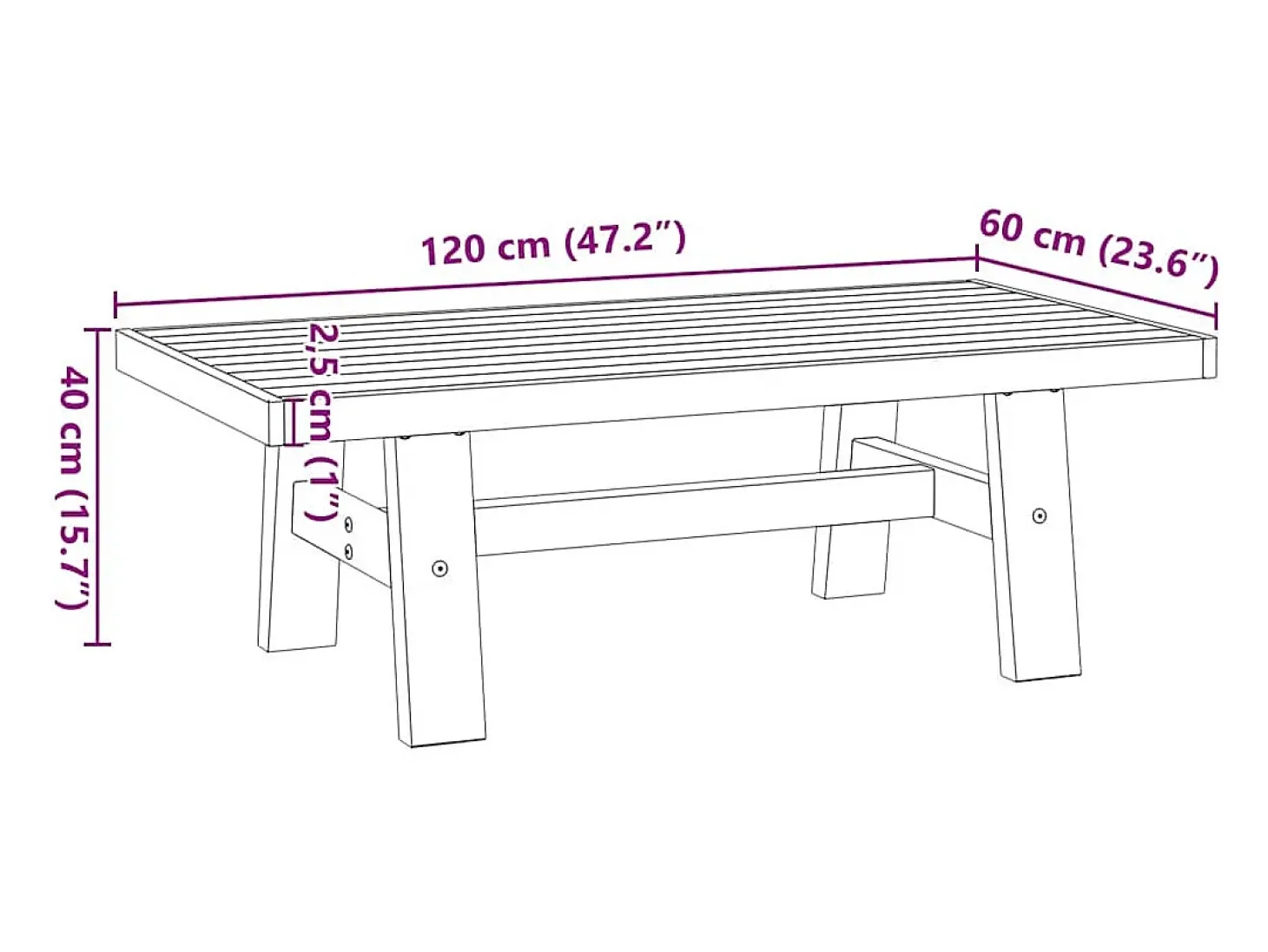 Mesa de centro NOAIN patas en A madera maciza pino 120x60x40 cm