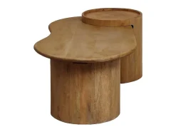 Mesa de centro ondulada de madera de mango Atlas - Diseño bohemio y elegante con almacenamiento