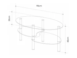 Mesa de centro ovalada de 90x55x43 cm sobre de cristal y revistero translúcido Denise