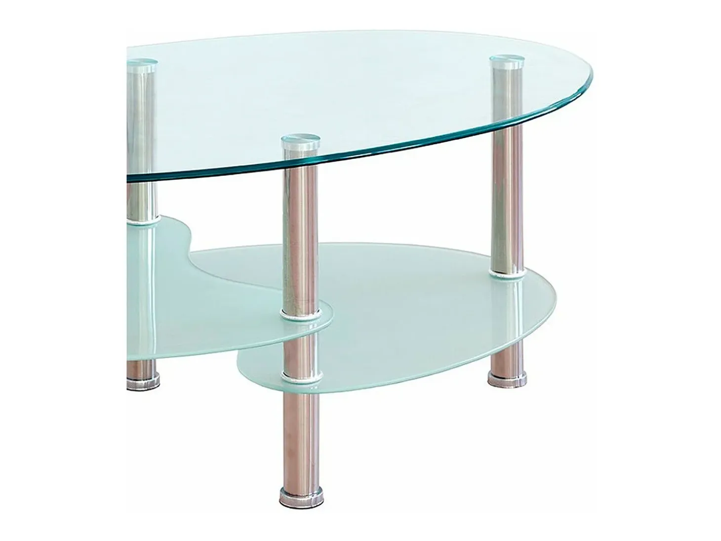 Mesa de centro ovalada de 90x55x43 cm sobre de cristal y revistero translúcido Denise