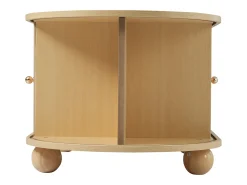 Mesa de centro ovalada de madera clara - Mesa de centro con 2 puertas correderas y 4 patas redondas - con almacenaje