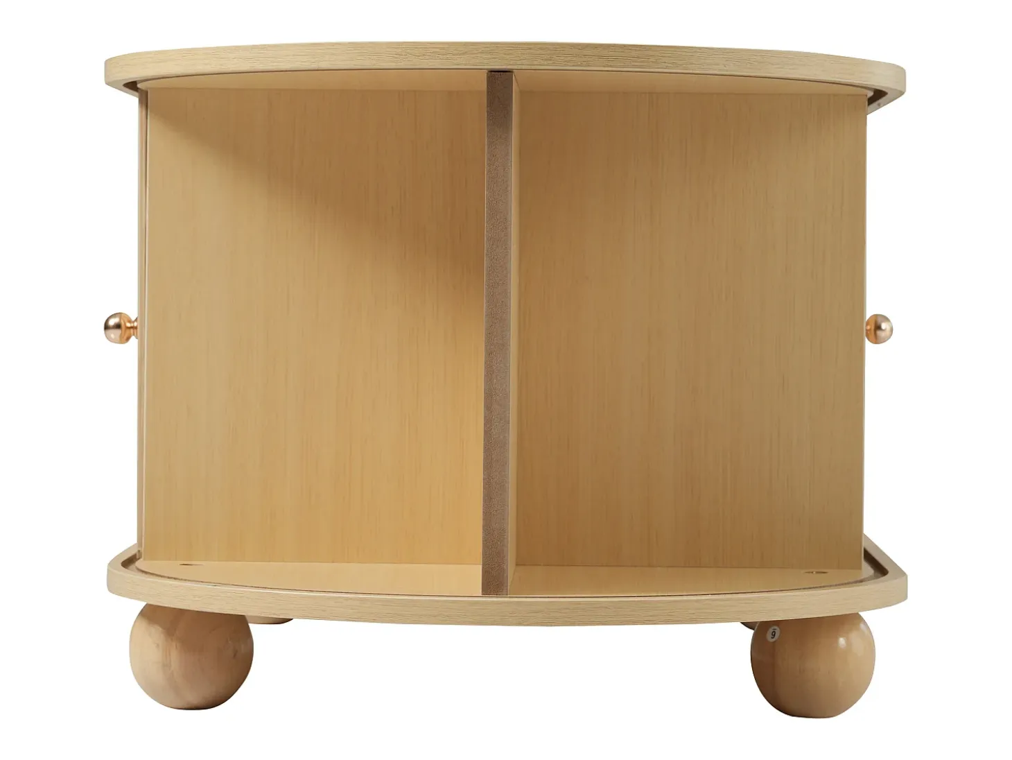 Mesa de centro ovalada de madera clara - Mesa de centro con 2 puertas correderas y 4 patas redondas - con almacenaje