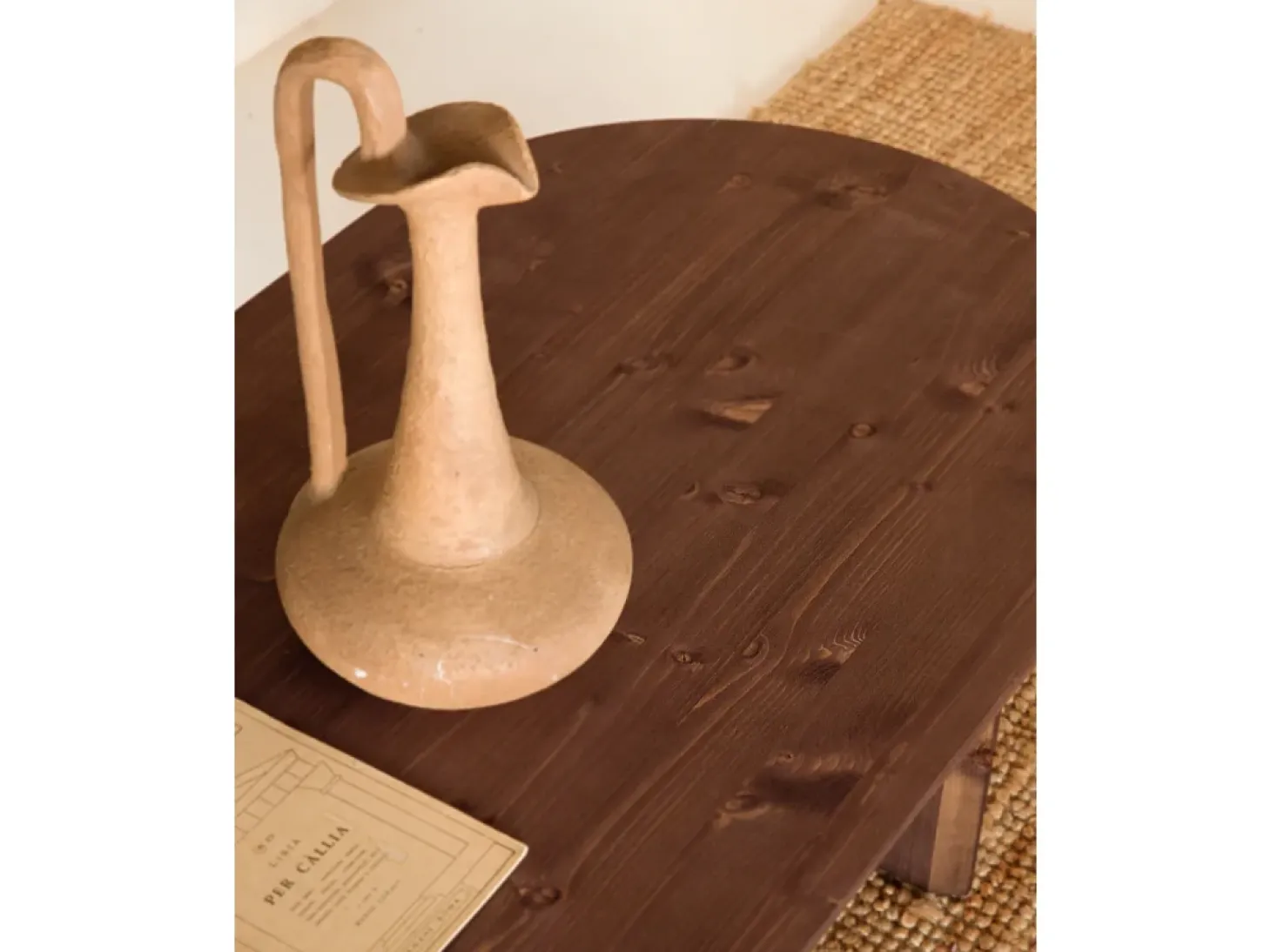 Mesa de centro ovalada de madera de abeto Decowood en color nogal de 120x35cm - BLOOM - DECOWOOD