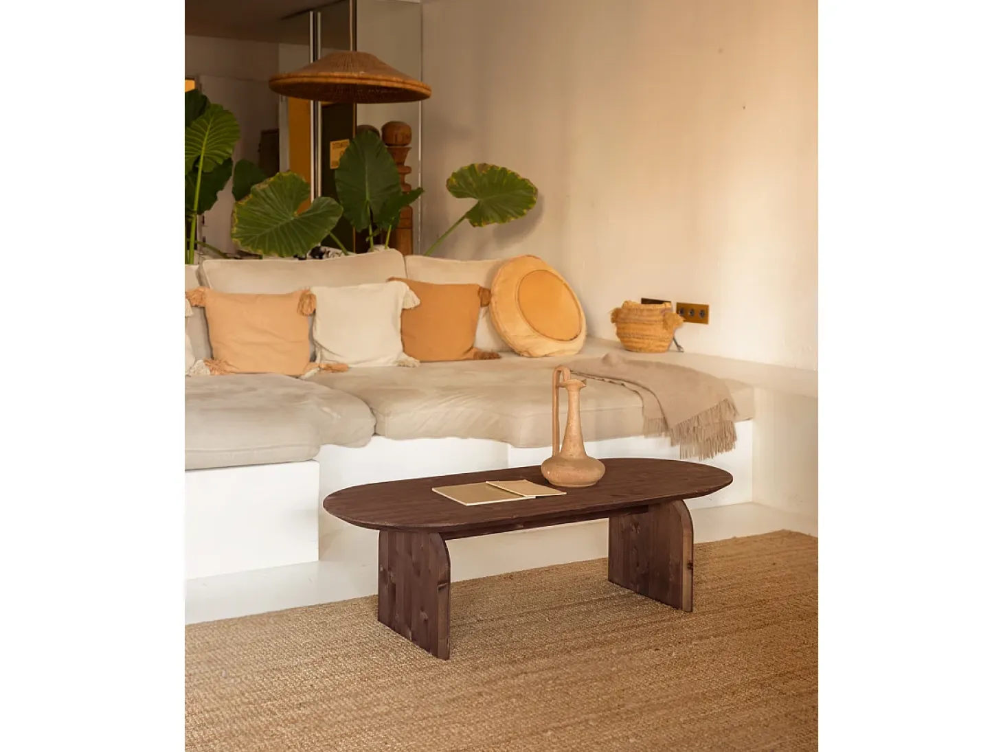 Mesa de centro ovalada de madera de abeto Decowood en color nogal de 120x35cm - BLOOM - DECOWOOD