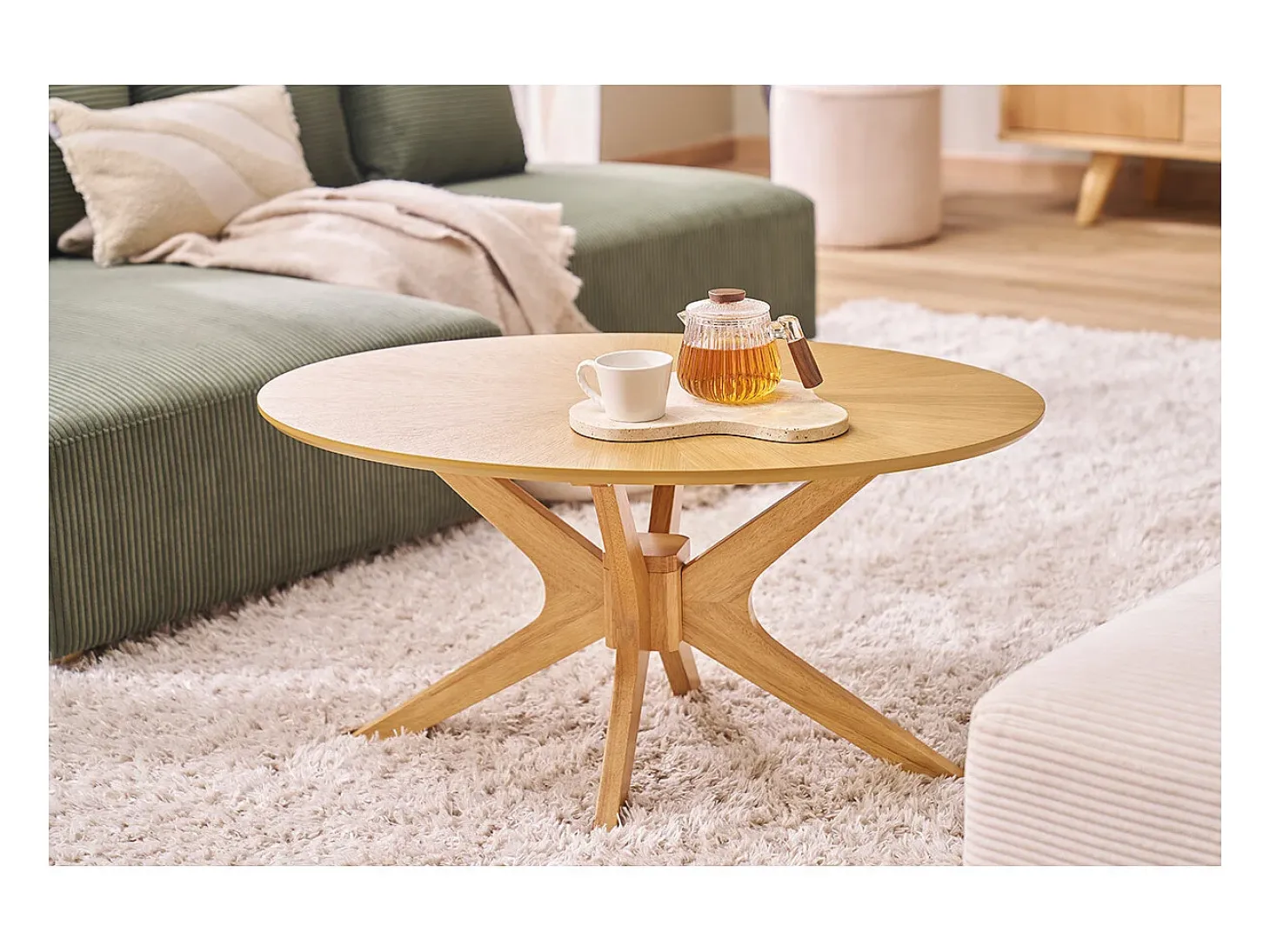 Mesa de centro ovalada madera clara roble L90 cm DIELLI