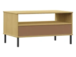 Mesa de centro patas metal OSLO madera maciza marrón 85x50x45cm
