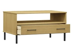 Mesa de centro patas metal OSLO madera maciza marrón 85x50x45cm
