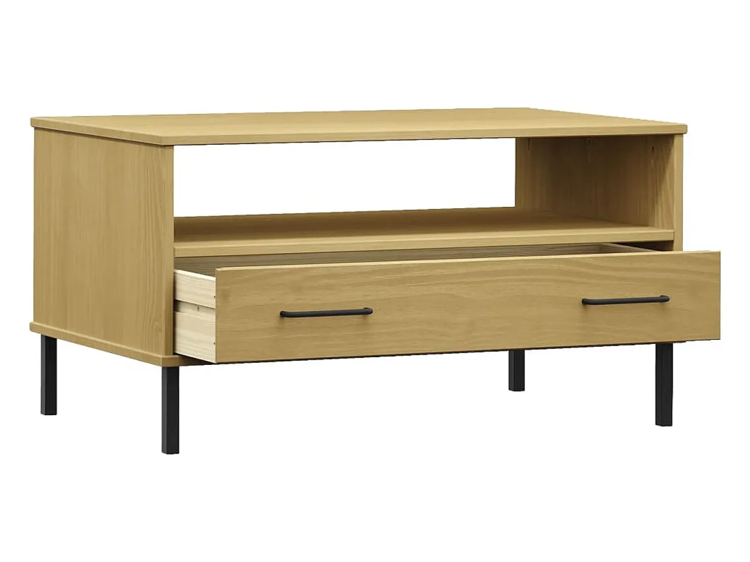Mesa de centro patas metal OSLO madera maciza marrón 85x50x45cm