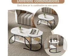 Mesa de centro pequeña minimalista moderna de mármol blanco para sala de estar, mesa auxiliar para sofá o mesa de exhibición, fácil de montar, ahorra espacio.