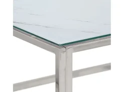 Mesa de centro plateada acero inoxidable y vidrio templado