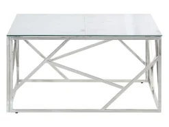 Mesa de centro plateada acero inoxidable y vidrio templado