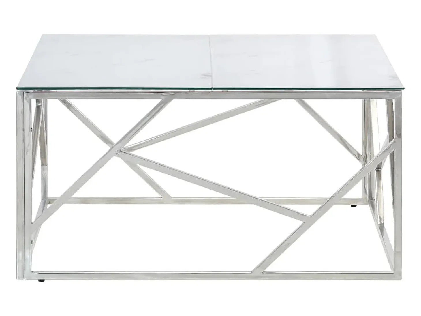 Mesa de centro plateada acero inoxidable y vidrio templado