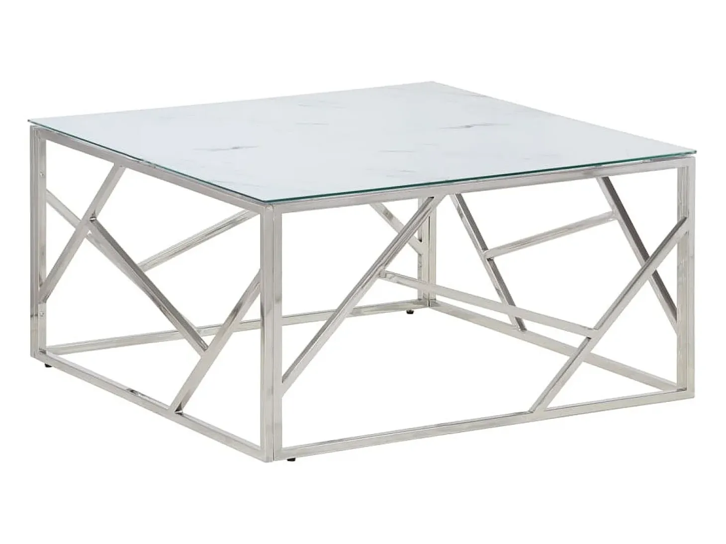 Mesa de centro plateada acero inoxidable y vidrio templado