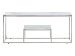 Mesa de centro plateada acero inoxidable y vidrio templado