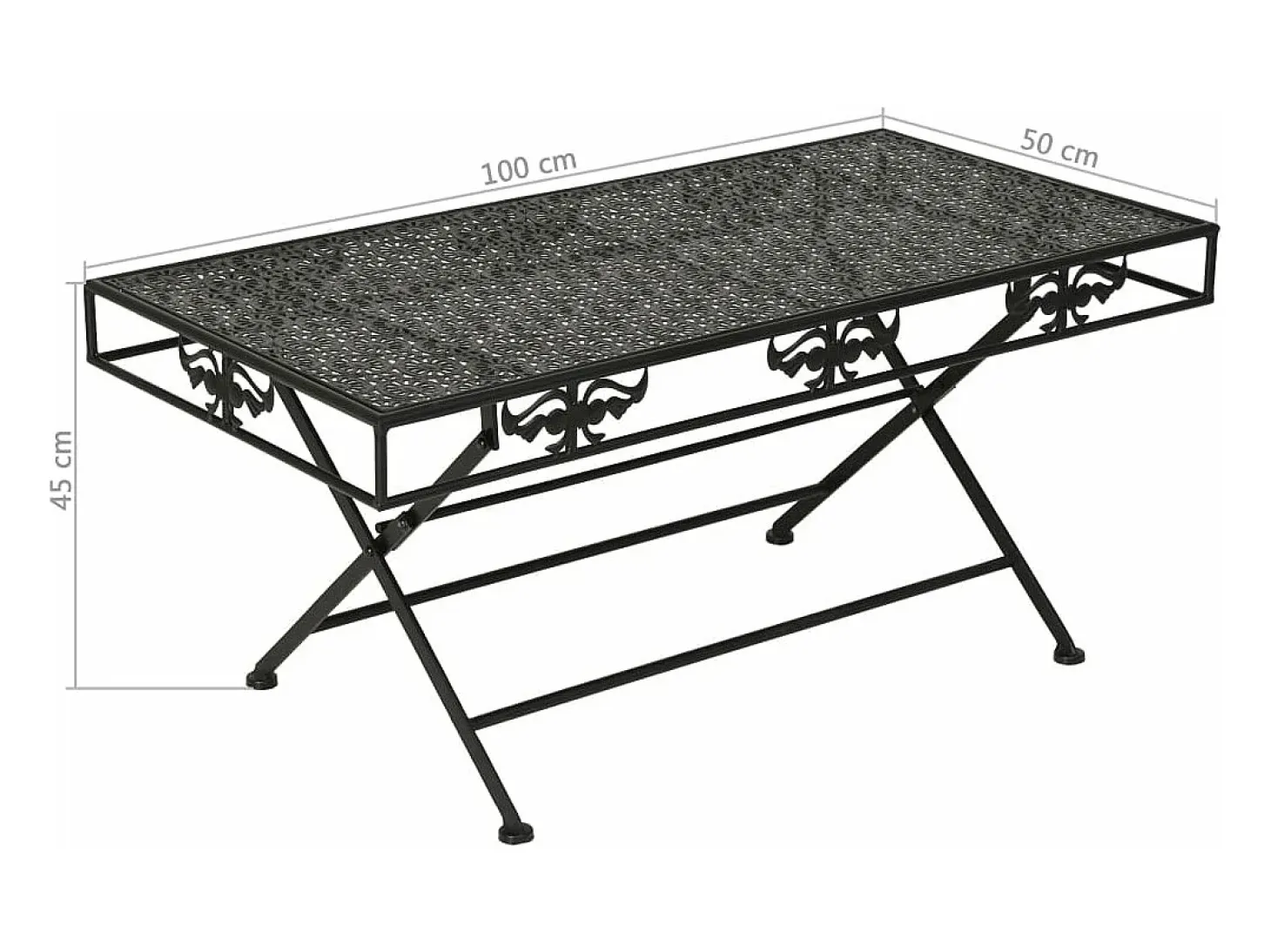 Mesa de centro plegable estilo vintage metal 100x50x45 cm negro