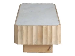 Mesa de centro rectangular de madera de mango y mármol blanco Naxos con almacenamiento