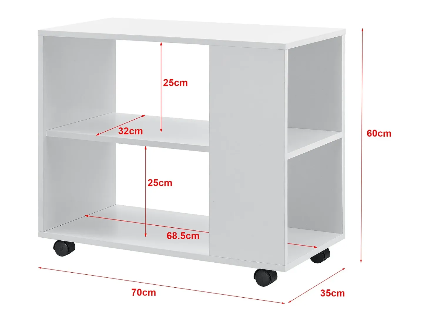 Mesa de centro rectangular con ruedas para salón mueble de estilo con estante de almacenaje 60 x 70 x 35 cm blanco 03_0006173