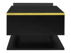 Mesa de centro rectangular 90x50x32,5cm con compartimento de almacenaje, cuerpo negro y tapa de cristal, LED incluido