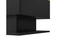 Mesa de centro rectangular 90x50x32,5cm con compartimento de almacenaje, cuerpo negro y tapa de cristal, LED incluido