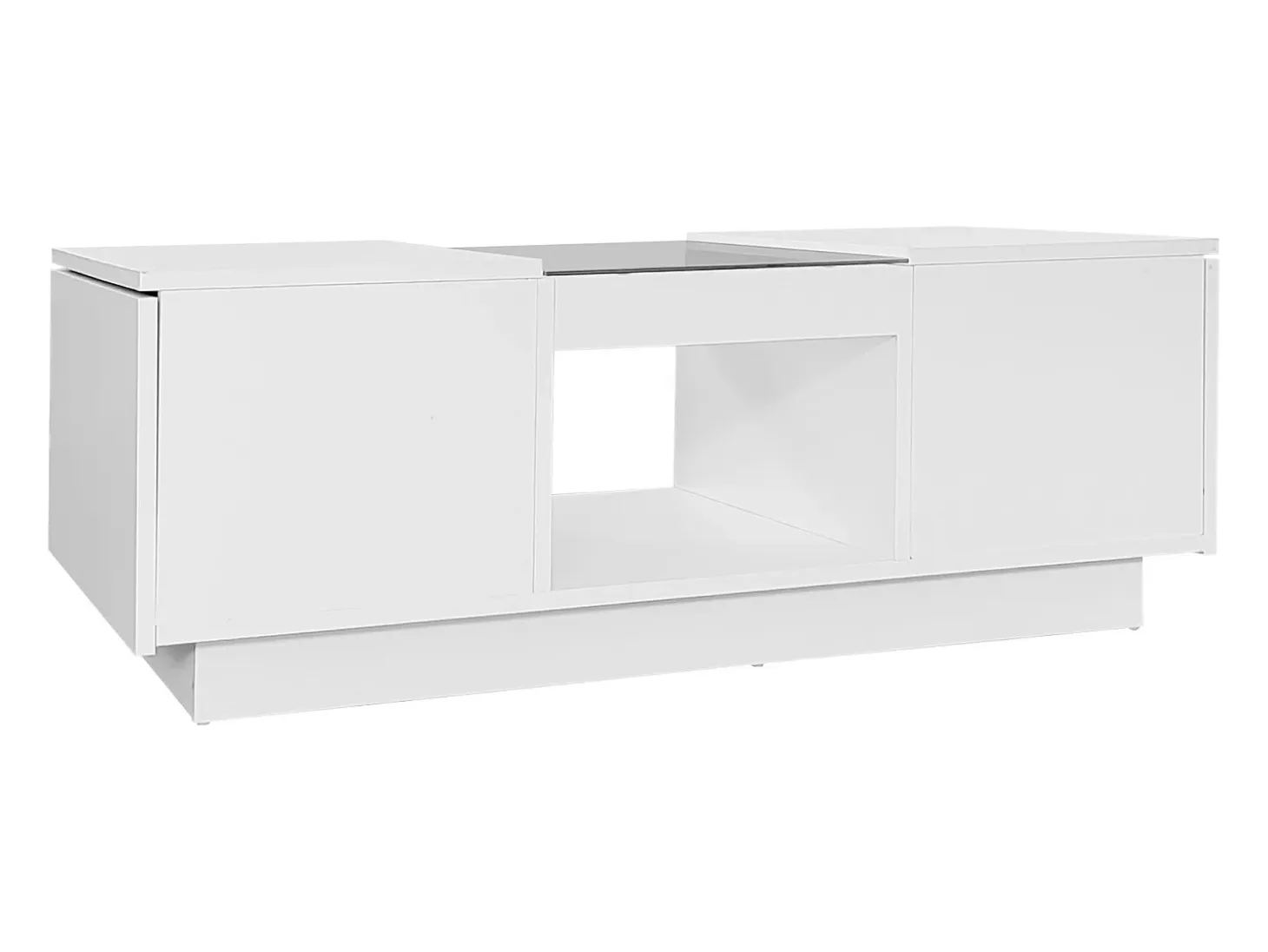 Mesa de centro rectangular 100x50x35,5cm con 2 cajones laterales y tapa de cristal, LED, color blanco