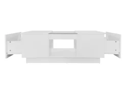 Mesa de centro rectangular 100x50x35,5cm con 2 cajones laterales y tapa de cristal, LED, color blanco
