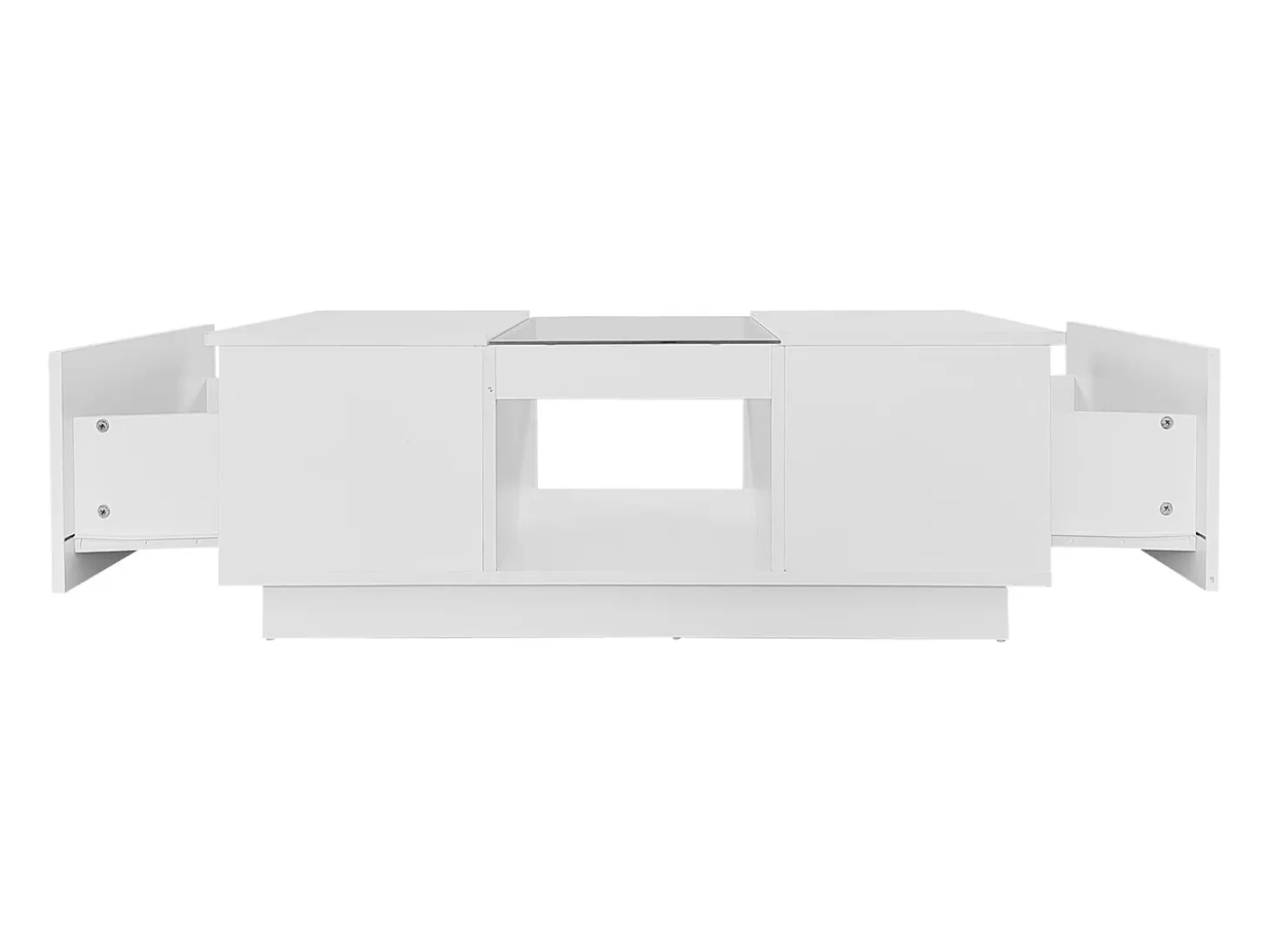 Mesa de centro rectangular 100x50x35,5cm con 2 cajones laterales y tapa de cristal, LED, color blanco