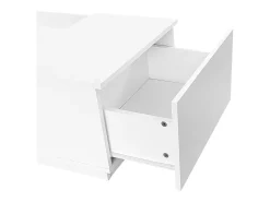Mesa de centro rectangular 100x50x35,5cm con 2 cajones laterales y tapa de cristal, LED, color blanco