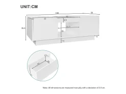 Mesa de centro rectangular 100x50x35,5cm con 2 cajones laterales y tapa de cristal, LED, color blanco