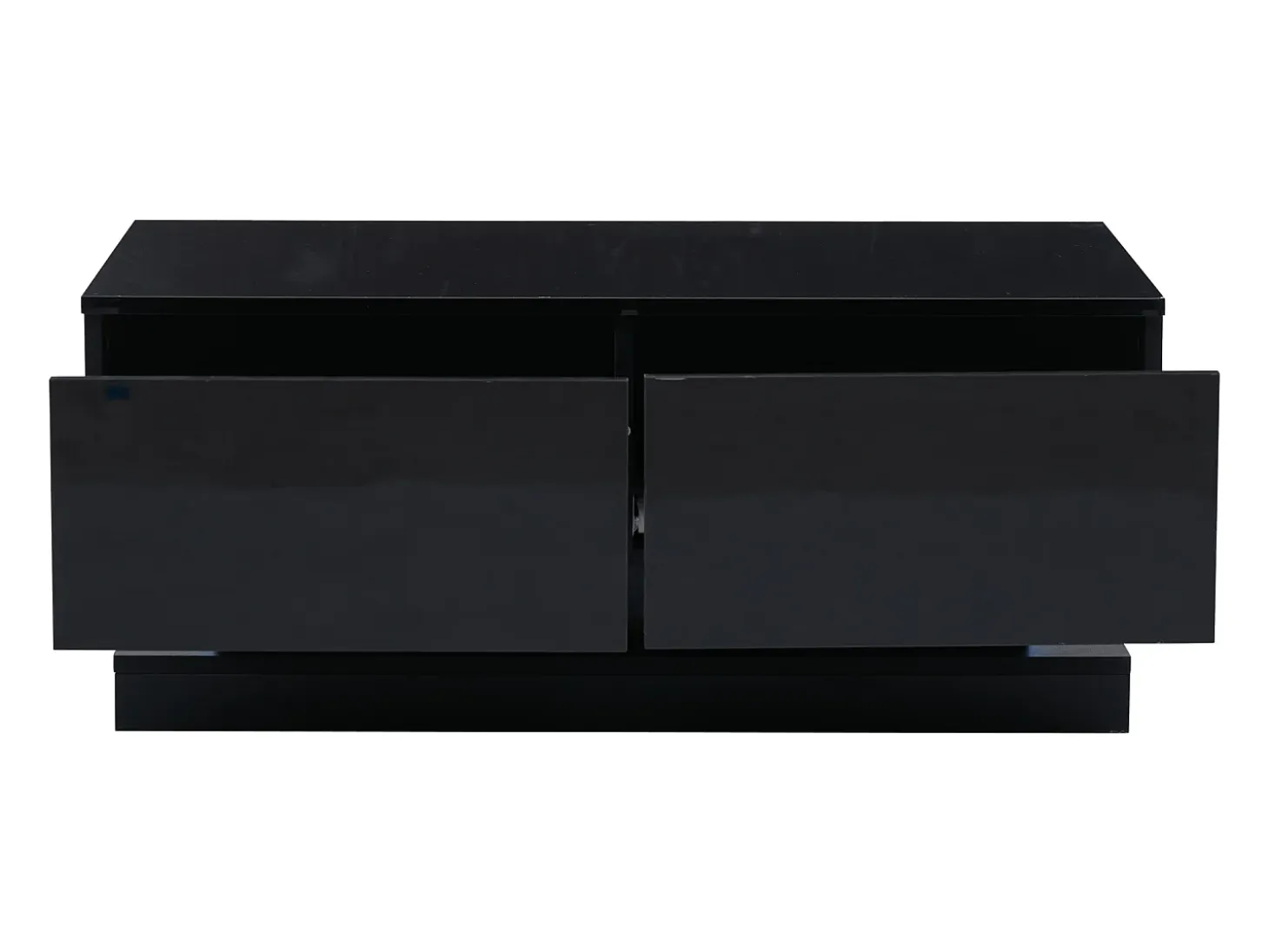 Mesa de centro rectangular 90x50x38cm con 2 cajones, LED incluido, cuerpo en lacado negro brillo