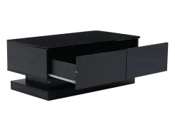 Mesa de centro rectangular 90x50x38cm con 2 cajones, LED incluido, cuerpo en lacado negro brillo