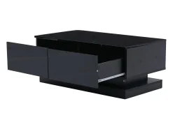 Mesa de centro rectangular 90x50x38cm con 2 cajones, LED incluido, cuerpo en lacado negro brillo