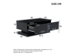 Mesa de centro rectangular 90x50x38cm con 2 cajones, LED incluido, cuerpo en lacado negro brillo