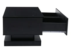 Mesa de centro rectangular 90x50x38cm con 2 cajones, LED incluido, cuerpo en lacado negro brillo
