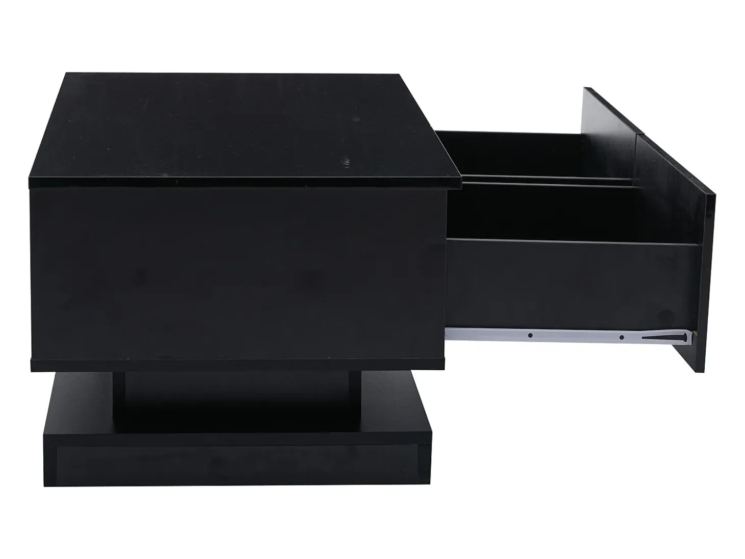 Mesa de centro rectangular 90x50x38cm con 2 cajones, LED incluido, cuerpo en lacado negro brillo