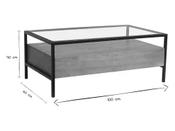 Mesa de centro rectangular con almacenaje de madera maciza de mango, cristal y metal negro 100 cm SITA