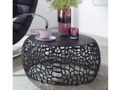 Mesa de Centro Redonda Aluminio Negro 66x66x30 cm Metal | Mesa Auxiliar para Salón Moderna | Mesita Café Pequeña para Sofá