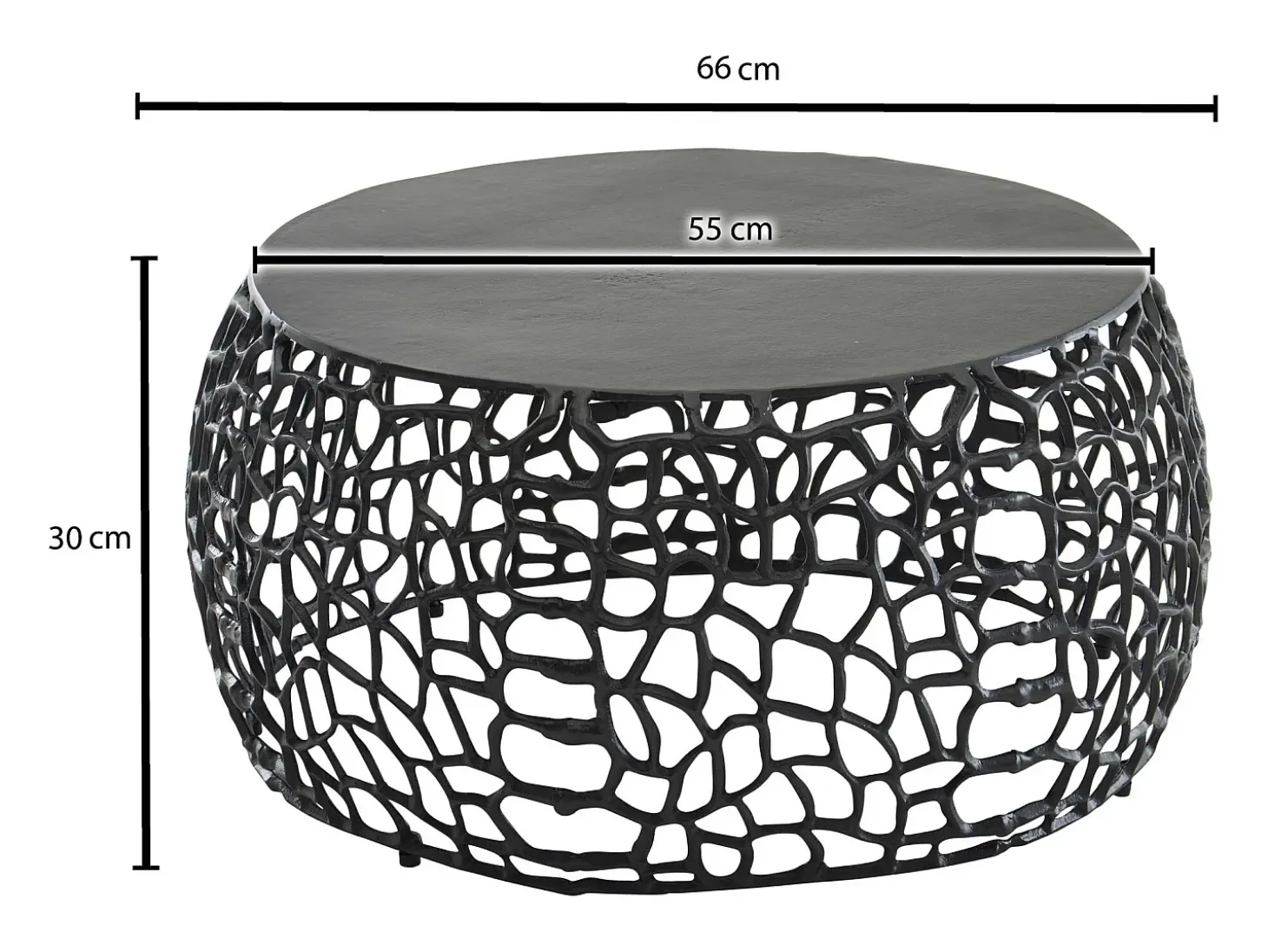 Mesa de Centro Redonda Aluminio Negro 66x66x30 cm Metal | Mesa Auxiliar para Salón Moderna | Mesita Café Pequeña para Sofá
